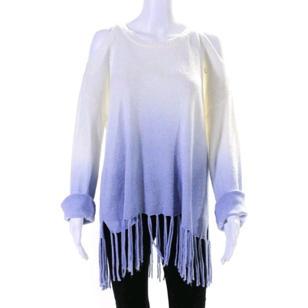 Umgee USA Light Blue Ombre Long Sleeve Pullover Cold Shoulder Sweater Size XL